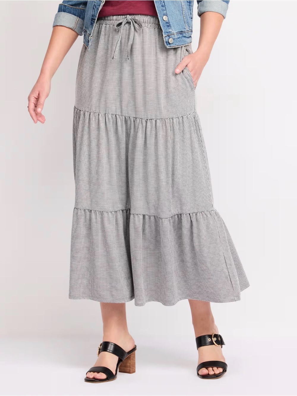 Market & Spruce Noreen Tiered Gingham Skirt Black Medium NWT STITCH FIX